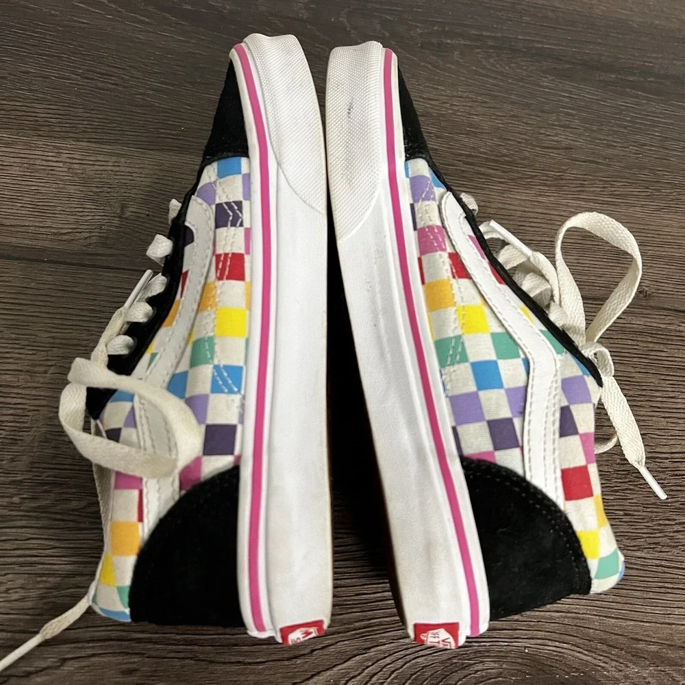 VANS‎ Missy Rainbow Checkerboard Old Skool Lace Up Skate Girls Size 2.5